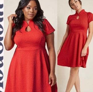 ModCloth High Society Fit & Flare Mandarin High Neck Collar Dress Knee Length XS